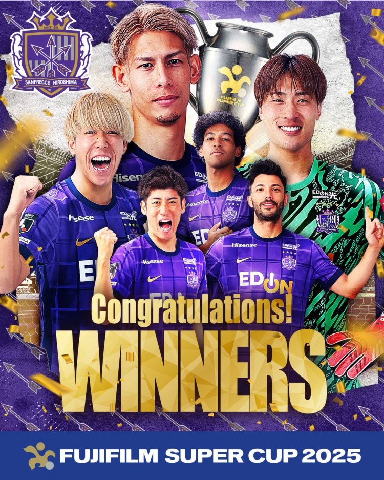  日超杯廣島三箭2-0神戶(hù)勝利船奪冠，共53343人現場(chǎng)觀(guān)戰創(chuàng  )上座紀錄