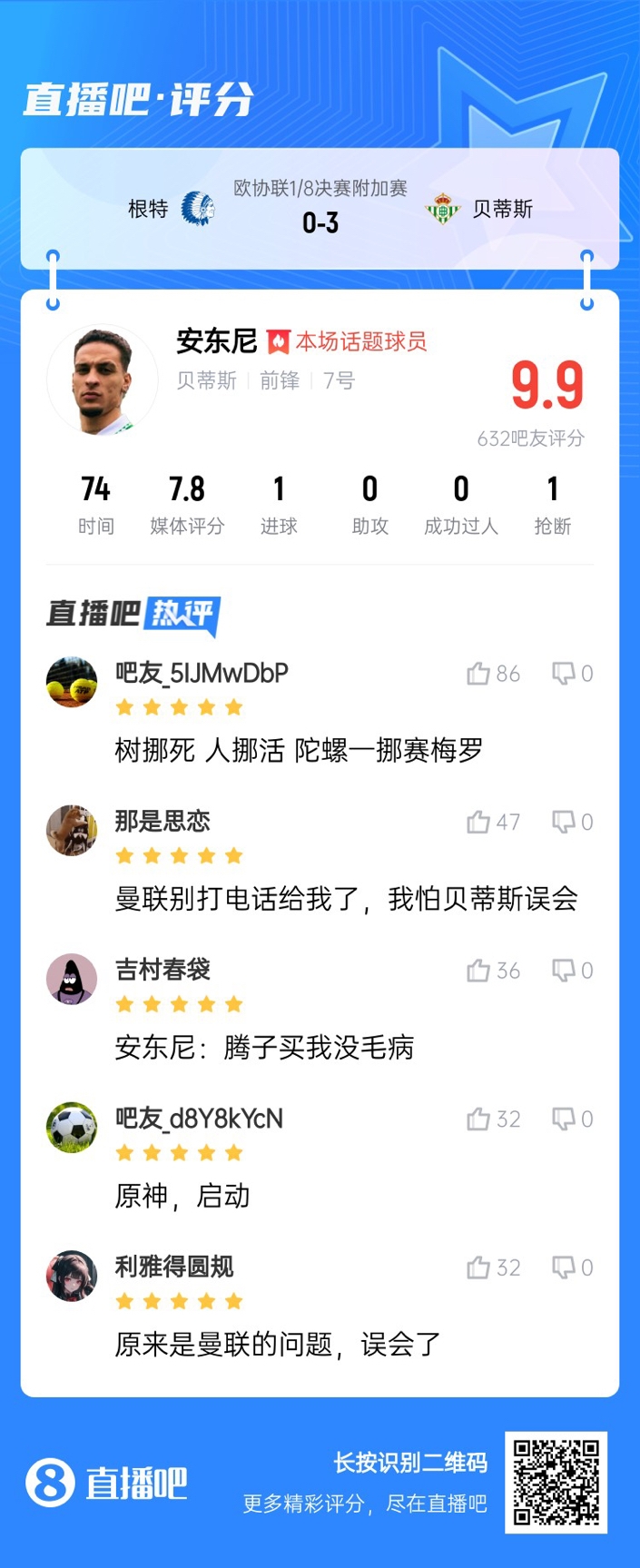  安東尼兜射圓規畫(huà)??！吧友評分9.9：樹(shù)挪死人挪活 陀螺一挪賽梅羅