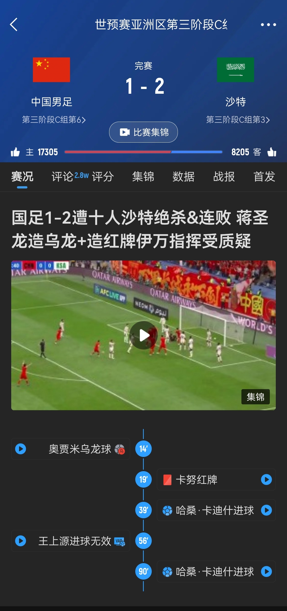  今天什么劇本？首戰沙特也是半場(chǎng)紅牌+蔣光太傷退，最后國足被翻