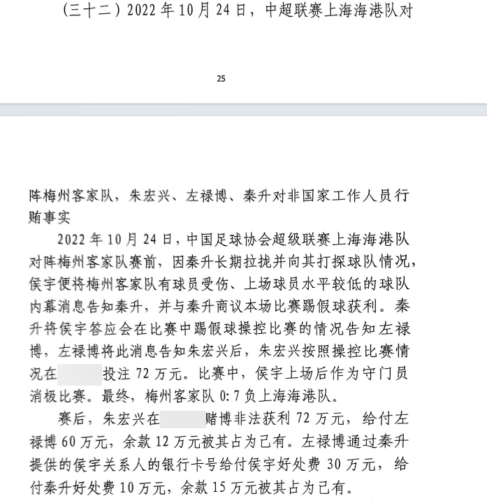  網(wǎng)傳判決書(shū)：梅州0-7海港，梅州守門(mén)員侯宇收30萬(wàn)好處費消極比賽