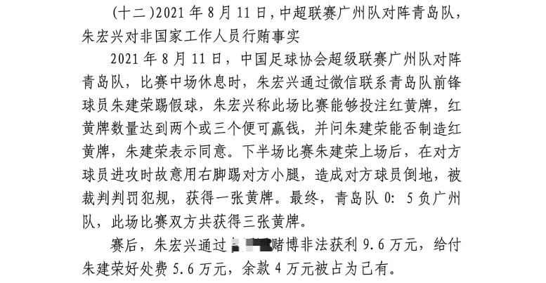  網(wǎng)傳判決書(shū)：青島球員朱建榮故意踢對方小腿，染黃收5.6萬(wàn)好處費